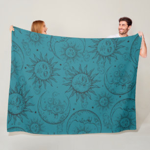 Cobertor De Velo Teal Magic Vintage Sun Moon Stars Celestial