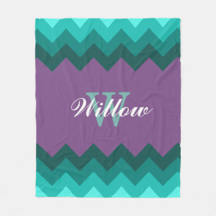 Cobertor De Velo Teal Ombre Chevrons Monograma Fleece Blanket