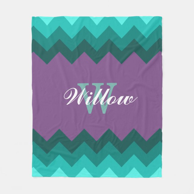 Cobertor De Velo Teal Ombre Chevrons Monograma Fleece Blanket (Frente)