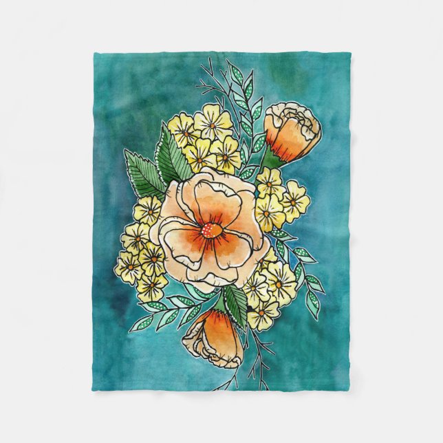 Cobertor De Velo Teal & Peach Floral (Frente)