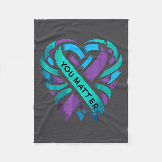 Cobertor De Velo Teal Purple Heart You Suicide Prevention Awareness (Frente)