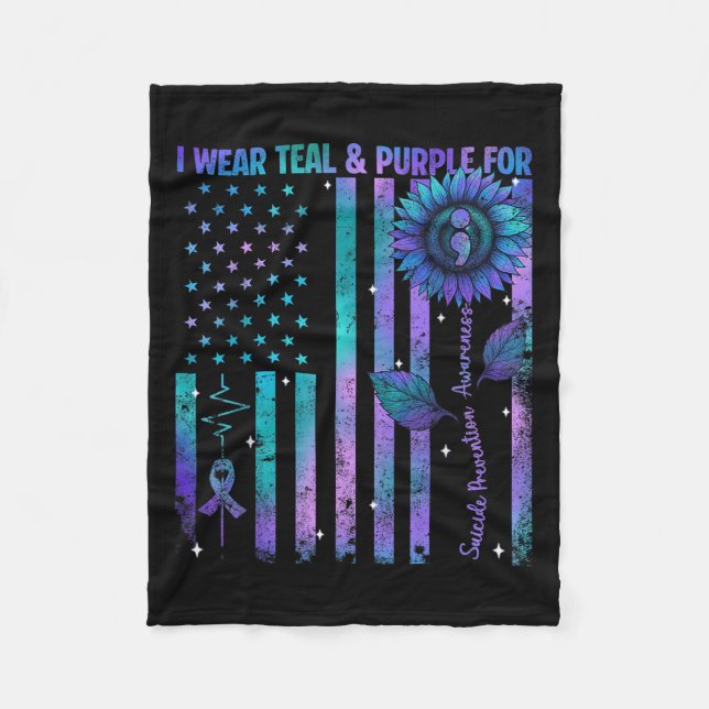 Cobertor De Velo Teal Purple Us Usa Flag Suicide Prevention Awarene (Frente)