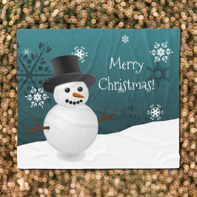 Cobertor De Velo Teal Snowman Winter Scense Christmas Blanket (Teal Snowman Winter Scene Christmas Fleece Blanket)