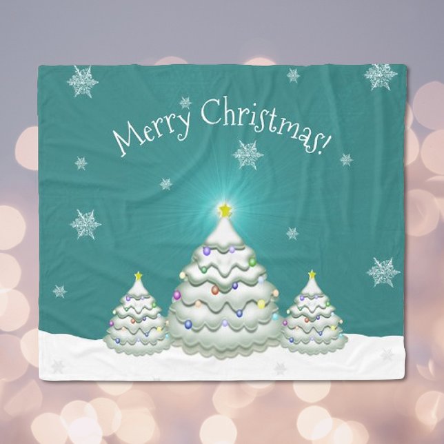 Cobertor De Velo Teal Snowy Árvore de Natal em Aberto (Teal Christmas Tree Fleece Blanket)