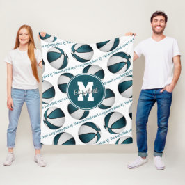 Cobertor De Velo Teal White O campo de basquete é meu lugar feliz