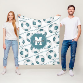 Cobertor De Velo Teal White O campo de futebol é meu lugar feliz