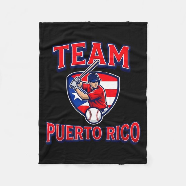 Cobertor De Velo Team Puerto Rico Baseball Flag Patriotic  (Frente)