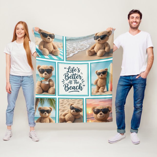 Cobertor De Velo Teddy Bear Beach Blanket, Cute Bear Sunglasses  (In Situ)