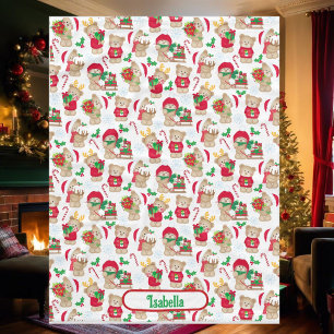 Cobertor De Velo Teddy Bear Christmas Add Name Baby