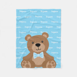 Cobertor De Velo Teddy Bear Personalizado Blue Name Boy
