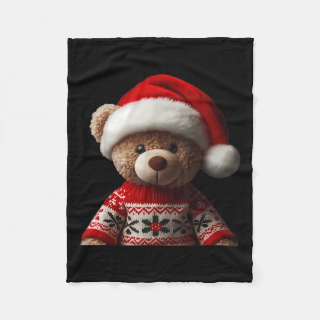 Cobertor De Velo Teddy Bear With Santa Hat Christmas Xmas Lover Kid (Frente)