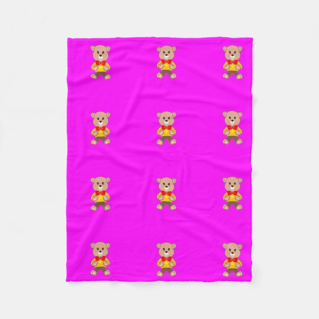 Cobertor De Velo Teddy Bears Modern Pink Magenta (Frente)