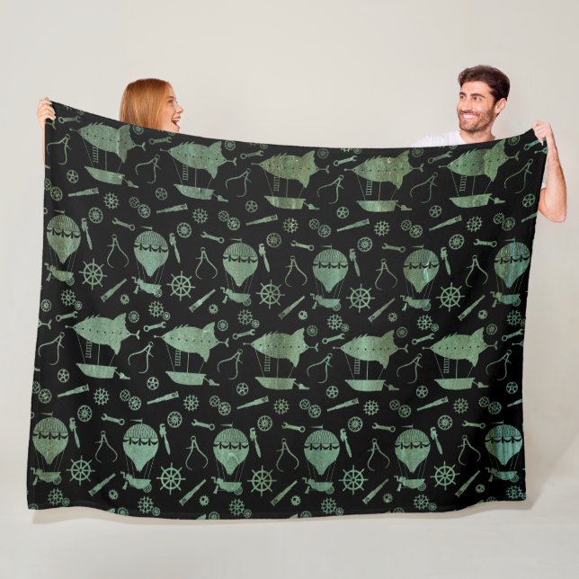 Cobertor De Velo Tema de Aeronaves Steampunk Verdigris Bronze (In Situ)