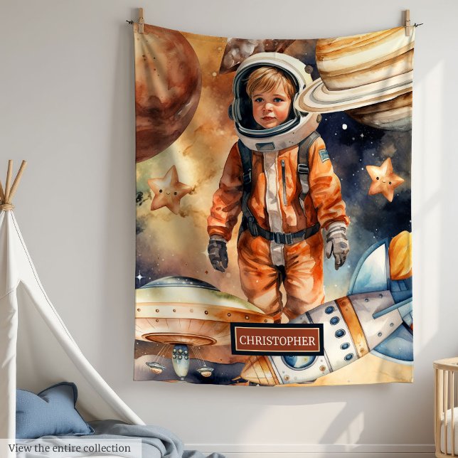 Cobertor De Velo Tema Espacial dos Planetas Astronautas de Menino P (Custom Boy Blanket Astronaut Planets Space Theme

)