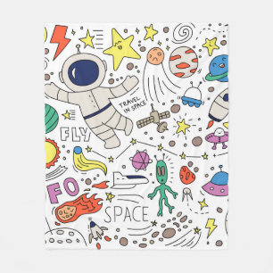 Cobertor De Velo Tema espacial na ilustração do estilo de rabisco