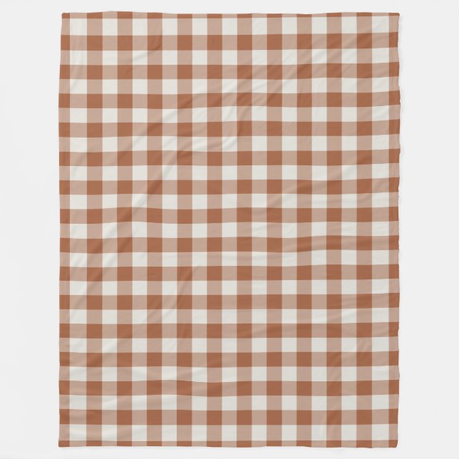 Cobertor De Velo Terracotta Gingham Check Patterno Fleece Blanket (Frente)