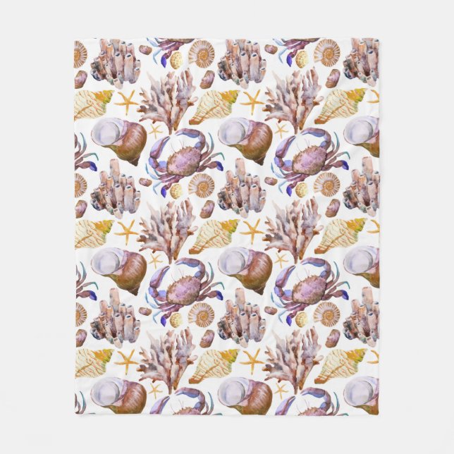 Cobertor De Velo Teste padrão 4 da vida marinha da aguarela (Frente)