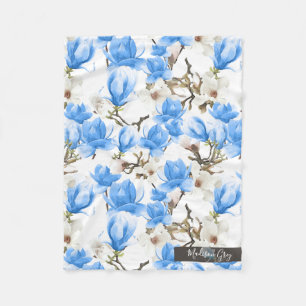 Cobertor De Velo Teste padrão azul & branco da aguarela da flor da