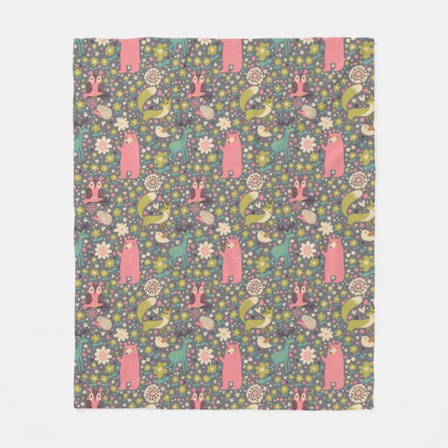Cobertor De Velo Teste padrão bonito dos animais da floresta (Frente)