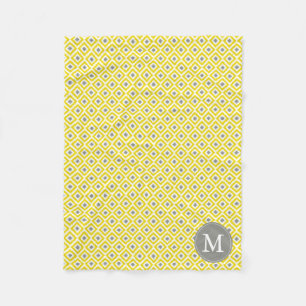 Cobertor De Velo Teste padrão cinzento amarelo Monogrammed de Ikat
