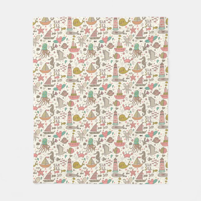 Cobertor De Velo Teste padrão engraçado do verão com navios (Frente)