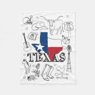 Cobertor De Velo Texas Illustrando Doodles do Texas Pattern