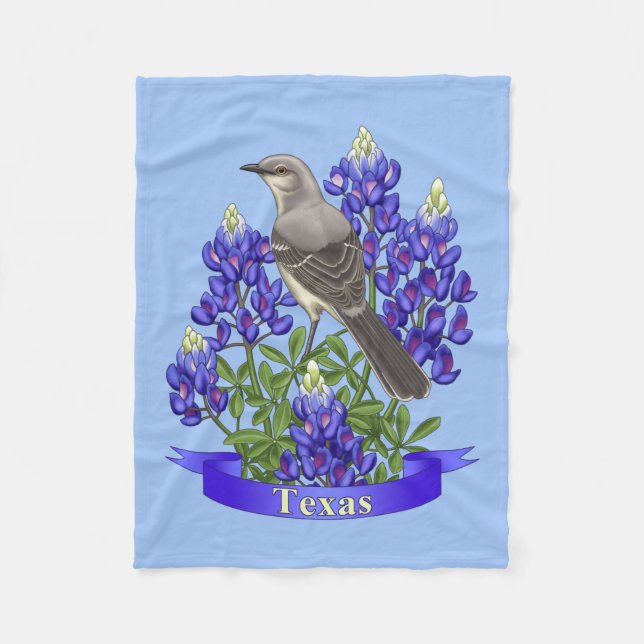 Cobertor De Velo Texas State Mockingbird & Bluebonnet Flower (Frente)