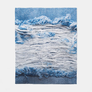 Cobertor De Velo Textura de jeans de denim rasgada azul com espaço