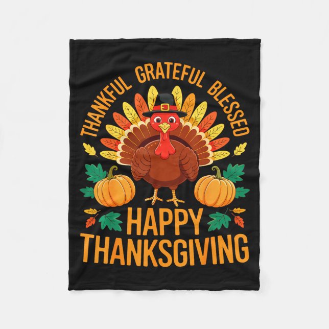 Cobertor De Velo Thankful Grateful Blessed Happy Thanksgiving Shirt (Frente)