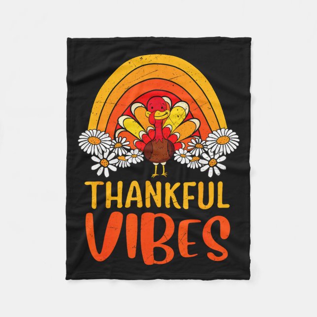 Cobertor De Velo Thankful Vibes Turkey Retro Groovy Thanksgiving Ra (Frente)