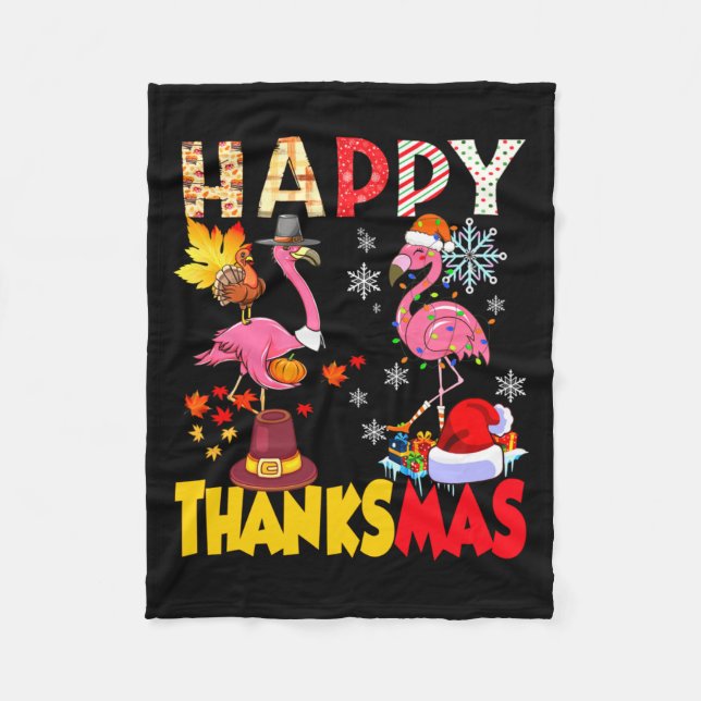 Cobertor De Velo Thanksgiving Christmas Flamingo Happy Thanksmas Xm (Frente)