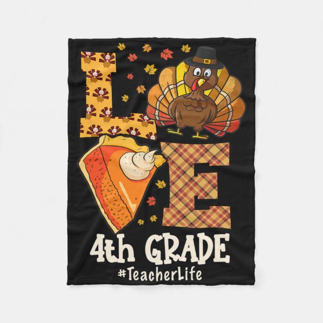Cobertor De Velo Thanksgiving Love 4th Grade Teacher Turkey Autumn  (Frente)