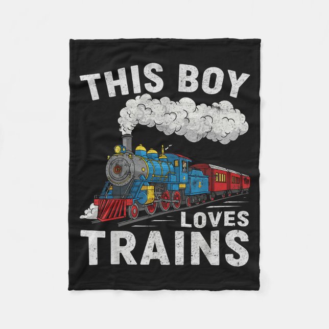 Cobertor De Velo This Boy Loves Trains Railroad Train Wagon Lover K (Frente)