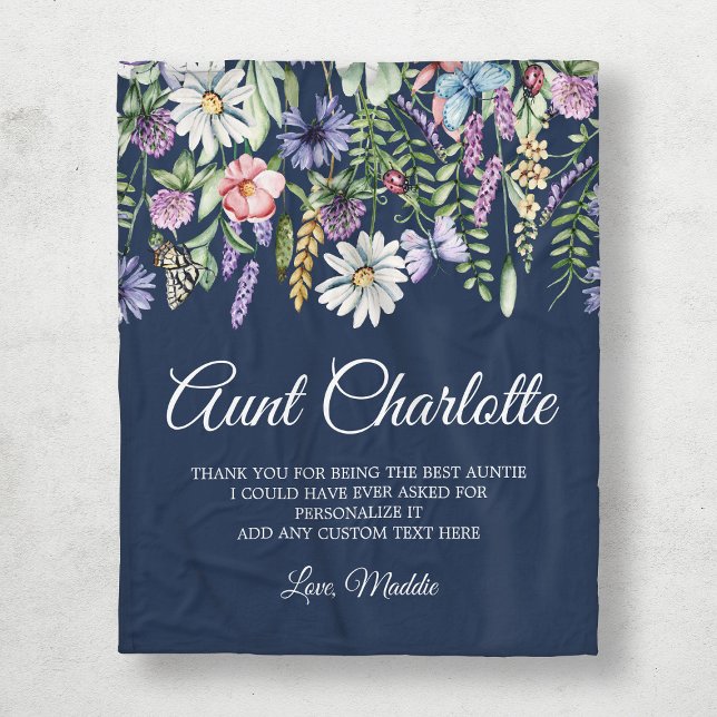 Cobertor De Velo Tia Wildflower Personalizada (Aunt Wildflowers Personalized Fleece Blanket
)