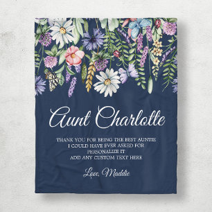 Cobertor De Velo Tias Personalizadas Azul Marinho Flores Silvestres