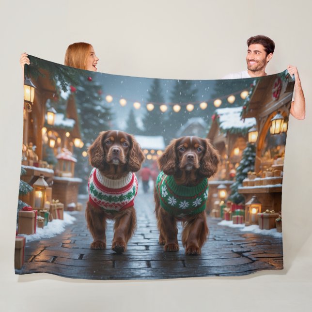 Cobertor De Velo Tibetan Spaniel Dogs Christmas Snow Holiday (In Situ)