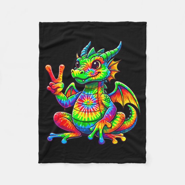 Cobertor De Velo Tie-dye Dragon Peace Sign Hipe  (Frente)