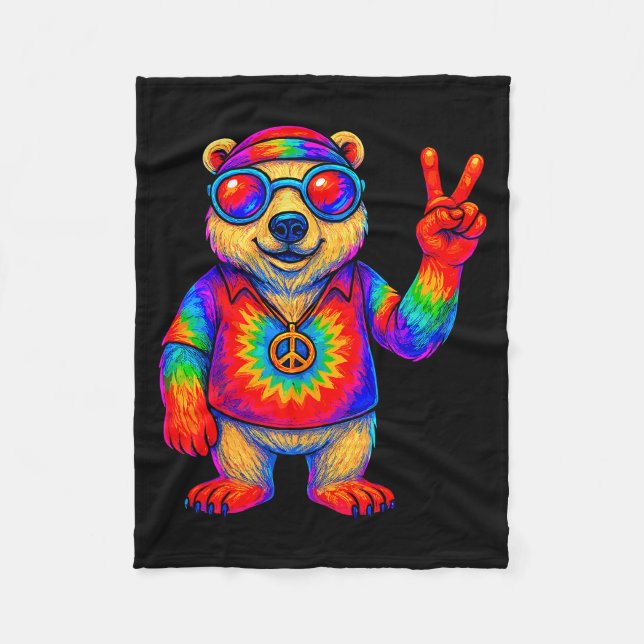 Cobertor De Velo Tie-dye Lar Bear Peace Sign Hip  (Frente)