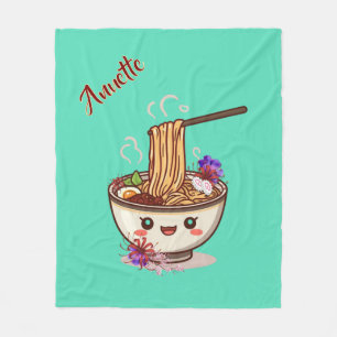 Cobertor De Velo Tigela de Comida Ramen Azul Turquesa Kawaii com Fl