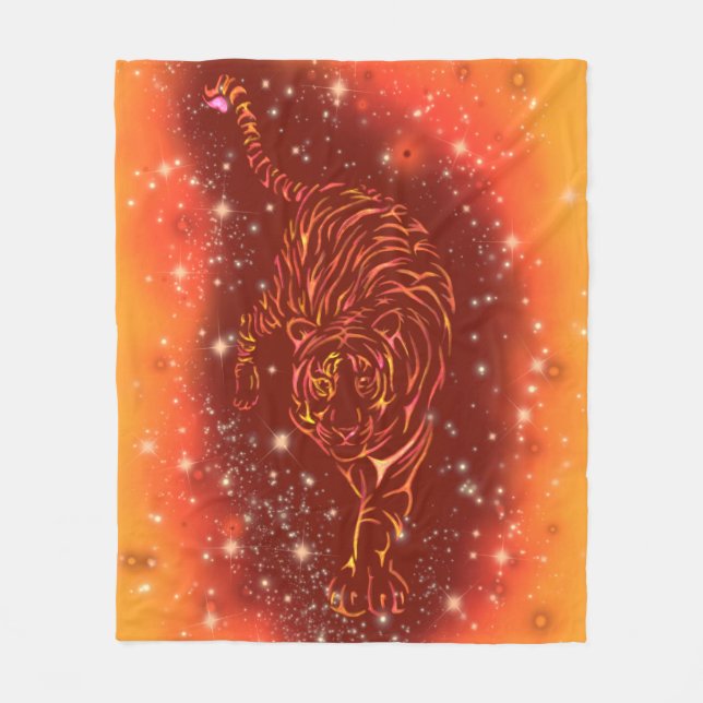 Cobertor De Velo Tiger Fleece Blanket Em Noite Estrelada (Frente)