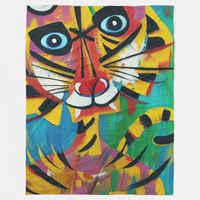 Cobertor De Velo TIGER TANGO Whimsical Untamsical Jungle Cat Painti (Frente)