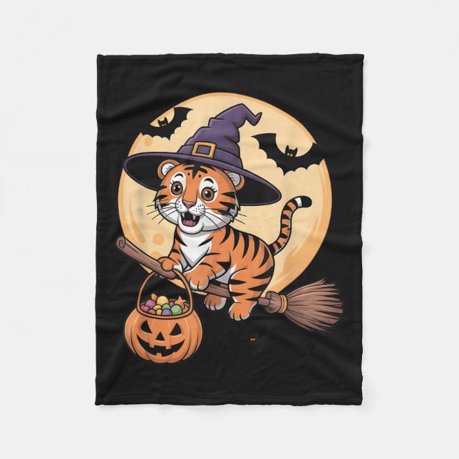 Cobertor De Velo Tiger Witch Hat Pumpkin Halloween Homens Mulher (Frente)