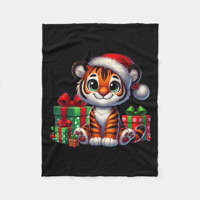 Cobertor De Velo Tiger Xmas Lighting Santa Hat Tiger Natal (Frente)