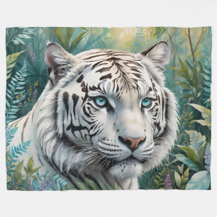 Cobertor De Velo Tigre branco numa selva verde azul