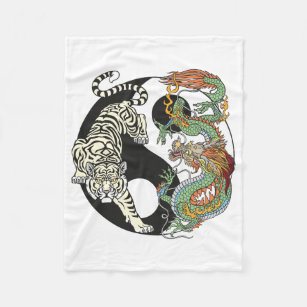 Cobertor De Velo Tigre branco versus dragão verde no yin yang