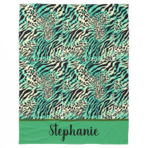 Tigre e zebra impressos verdes e em caracteres cas