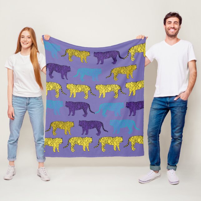 Cobertor De Velo Tigres Roxos Amarelos, Gatos Grandes, Folha (In Situ)