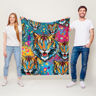 Cobertor De Velo Tinta de cores Arco-íris Cabeça de Tigre