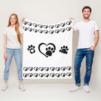 Cobertor De Velo Tiny hearts and Paw Prints Fleece Blanket