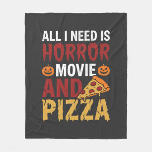 Cobertor De Velo Tipografia de Filme de Terror e Pizza de Halloween